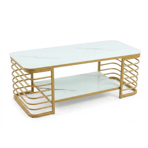 COFFEE TABLE GLASS TOP METAL BASE GOLD BR-CT503