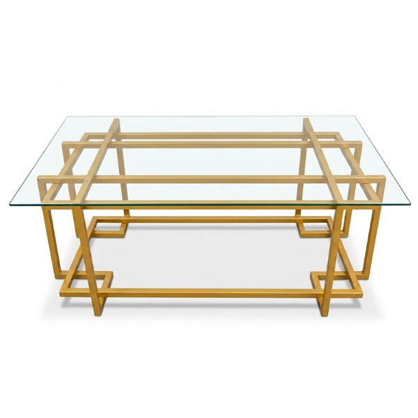 COFFEE TABLE GLASS TOP METAL BASE GOLD BR-CT246