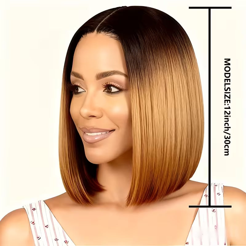 Fashionable 12-Inch Black to Yellow Ombre Women's Bob Wig