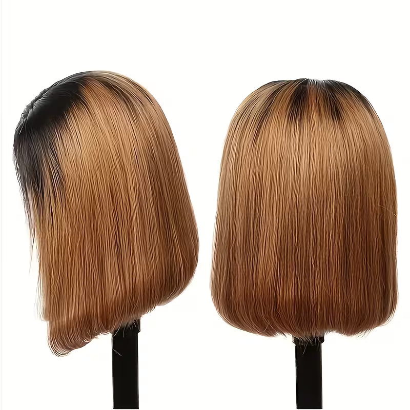 Fashionable 12-Inch Black to Yellow Ombre Women's Bob Wig